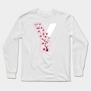 Colorful capital letter Y patterned with sakura twig Long Sleeve T-Shirt